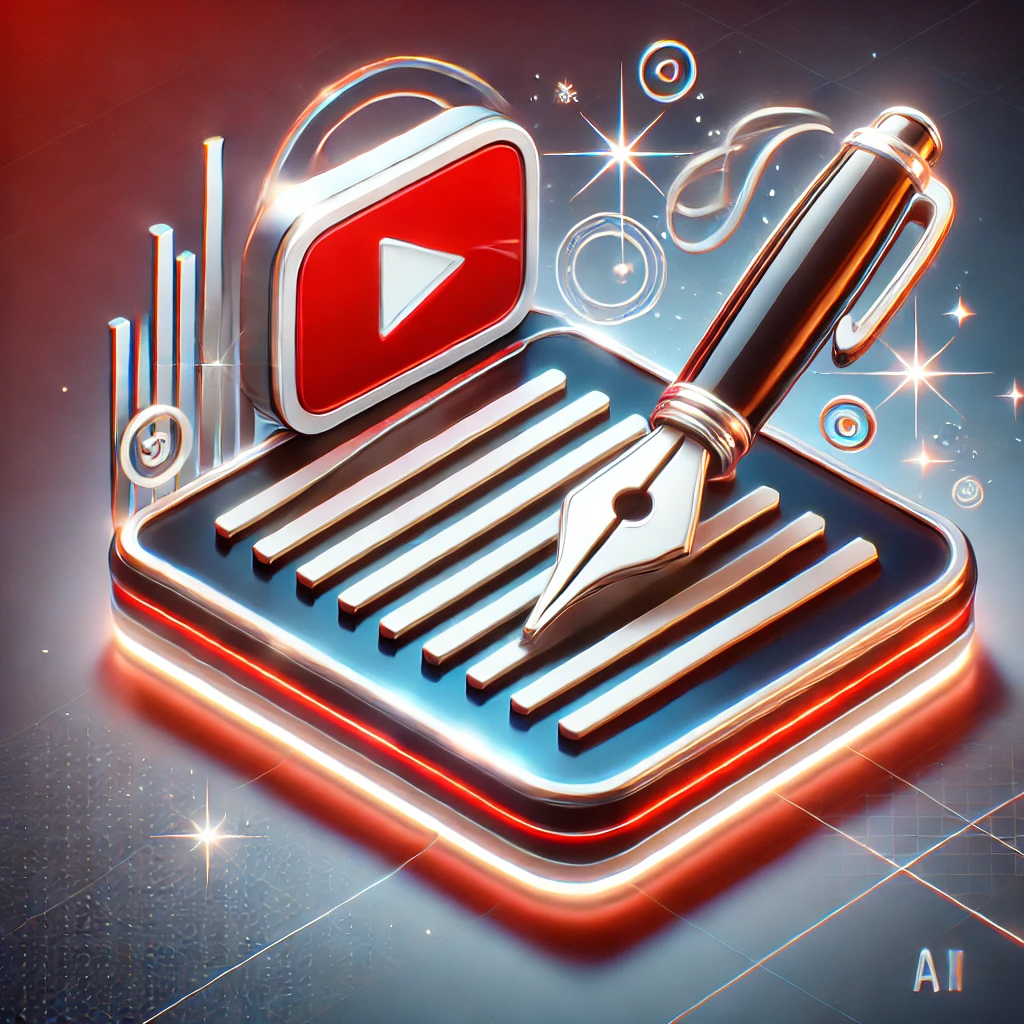 DALL·E 2024 12 11 09.18.42 A sleek and professional 3D icon for a YouTube Video Script Writer tool. The icon features a glowing 3D YouTube play button integrated with a stylized